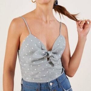 Reformation Strawberry Polka Dot Linen Tank Top in Blue Size S